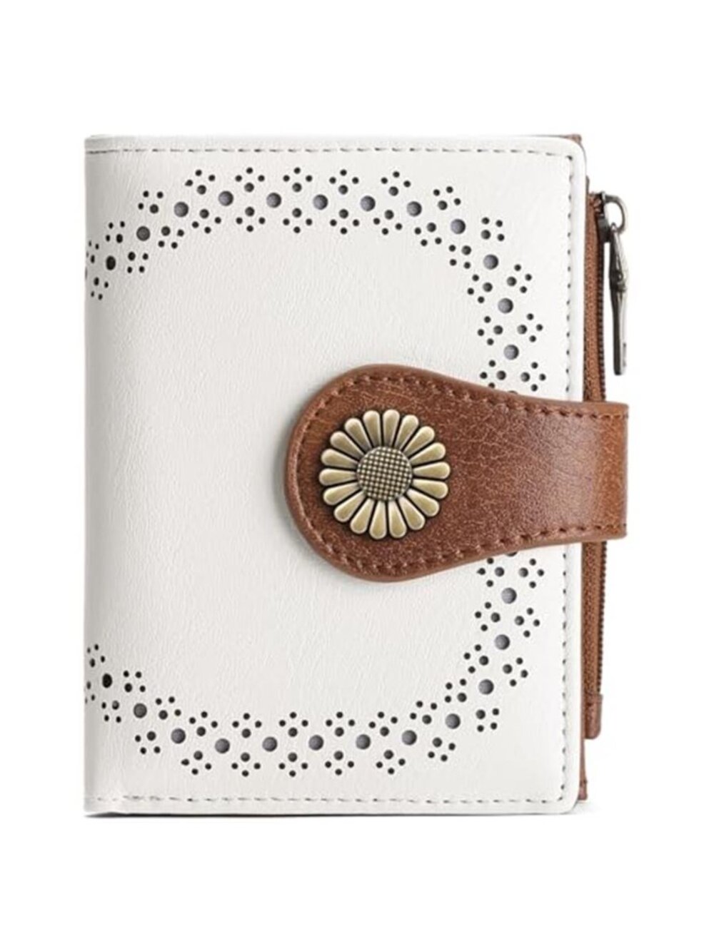 Beige Bifold Wallet Women RFID Blocking Faux Leather Card Holder Coin Zipper